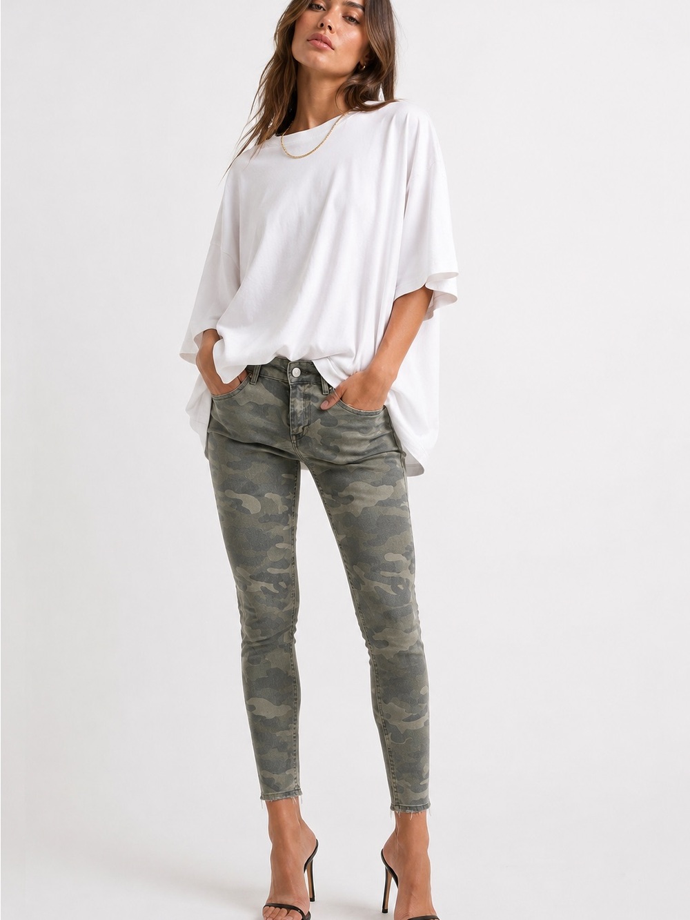ZARA Camo Skinny Jeans - Olive Green